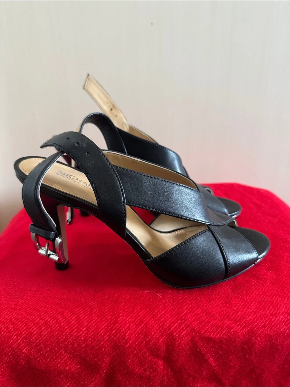 Michael Kors Black Leather Crisscross Slingback Heels